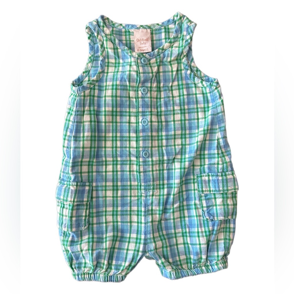 Vintage OshKosh Boys Plaid Bubble Romper 6-9M